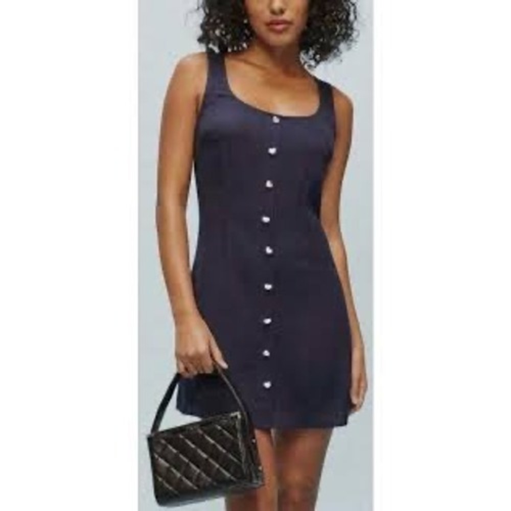 Reformation Navy Blue Heart Button Front Mini Dress Size 6 Sleeveless Scoop Neck